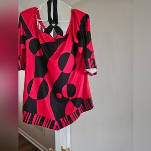 New worn Red/Blk off shoulder halter top Large